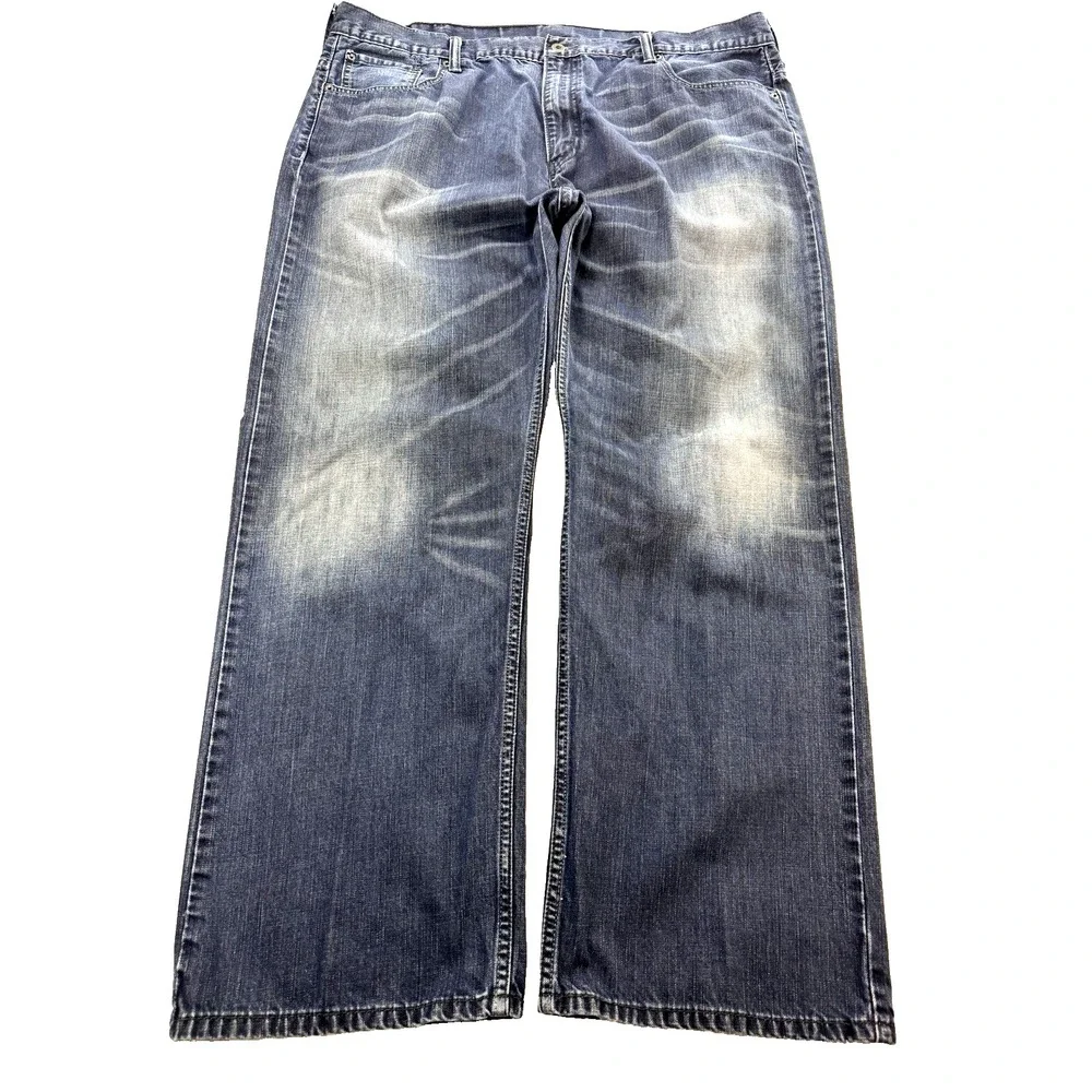 Levis 569 Jeans Men 42x32 Navy Blue Loose Baggy Straight Whisker Distress Denim